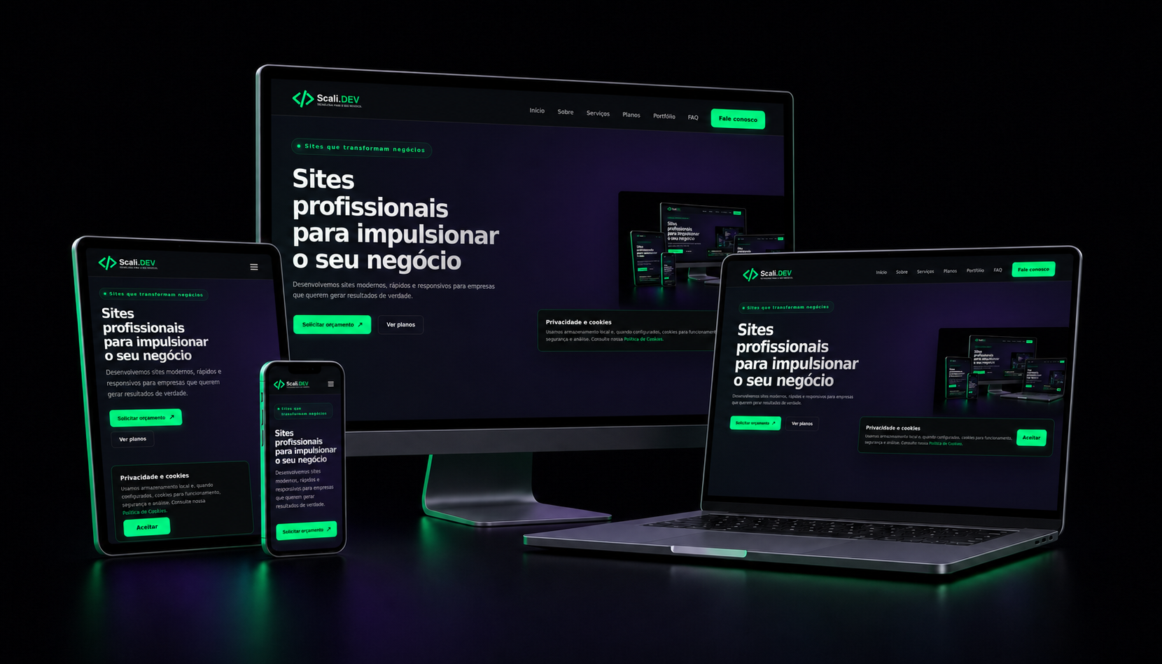 Sites profissionais Scali DEV em diferentes dispositivos